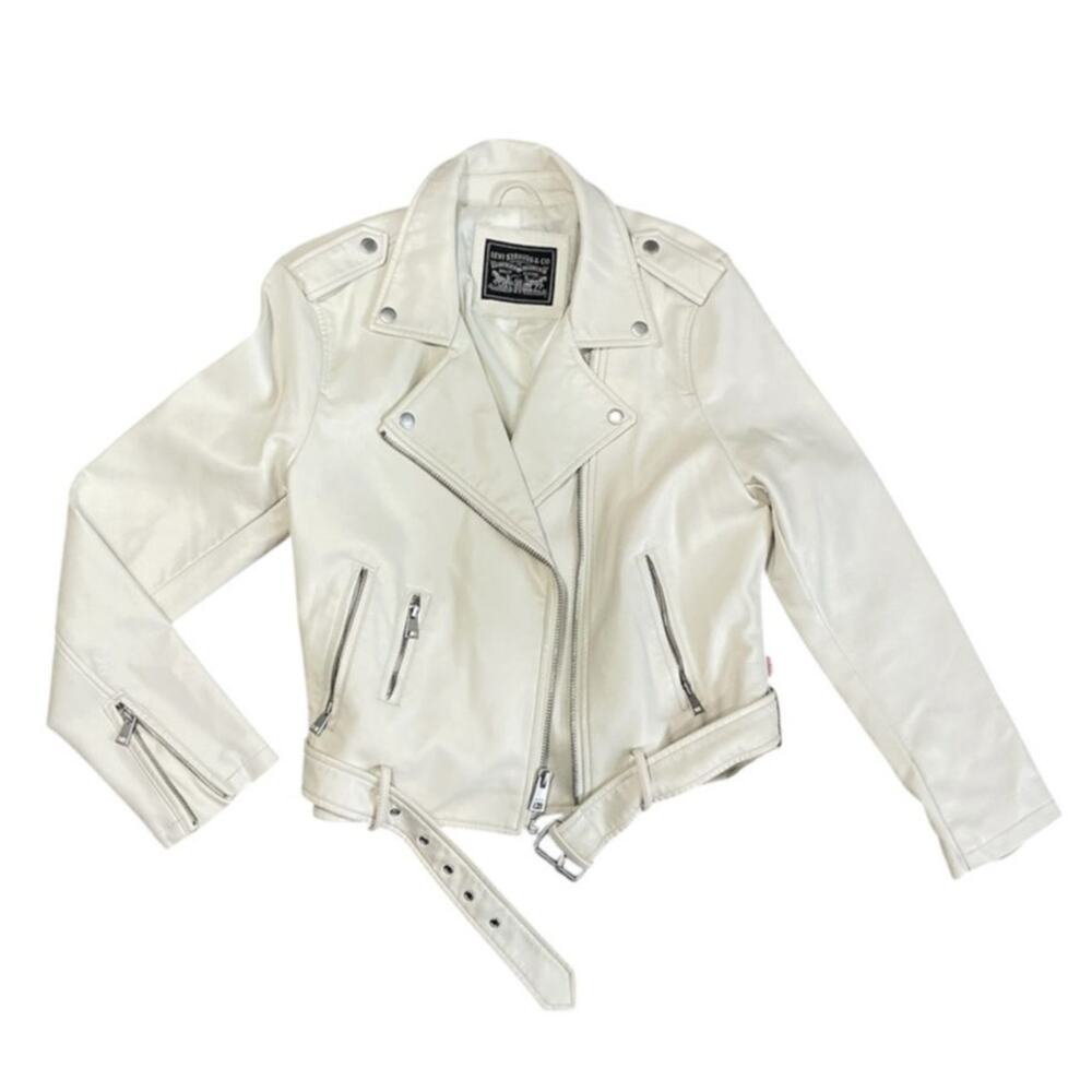 Levi’s White Faux Leather Moto Jacket Women’s Size Small